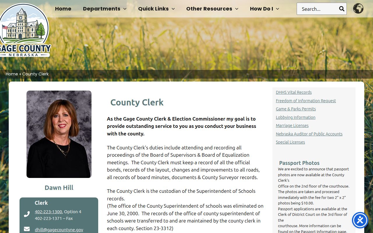 Gage County Clerk official page for Adams arrest-record routing