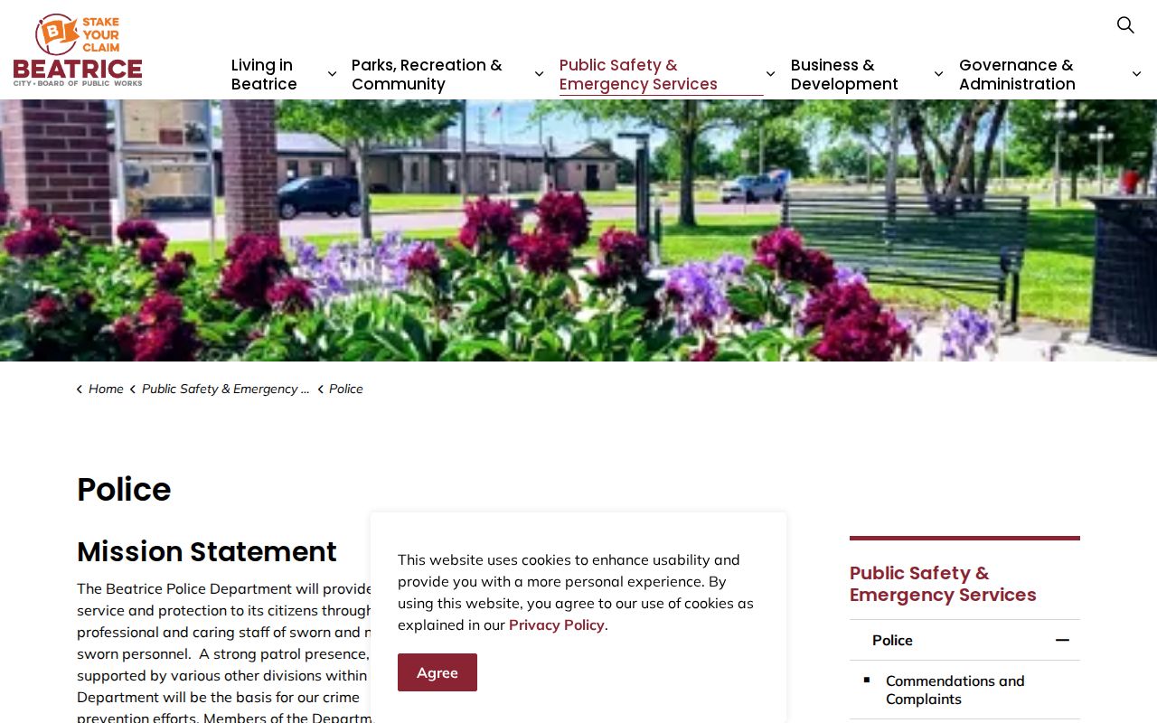 Beatrice Police Department official page for Beatrice arrest-record contact