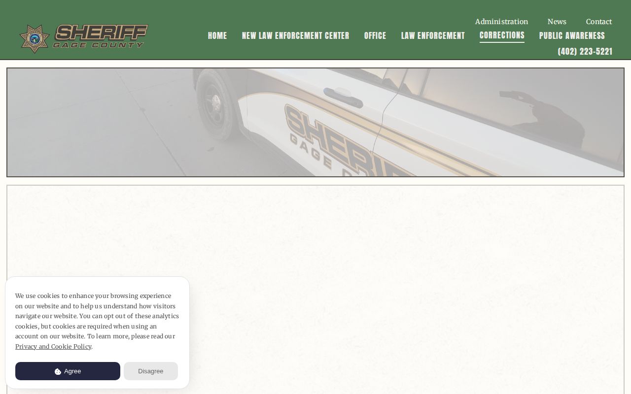 Gage County Detention Center current inmate booking record interface