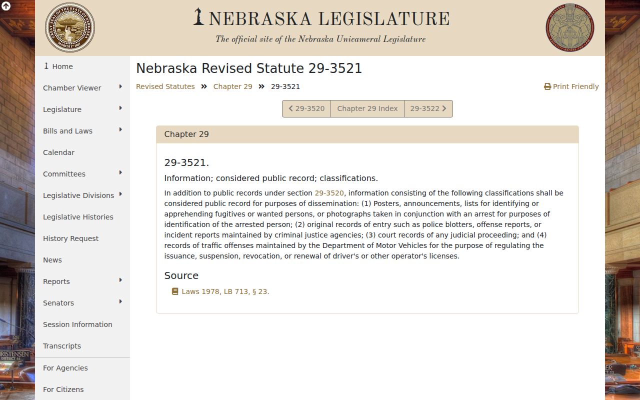 Gage County booking-photo law source under Nebraska arrest record statute
